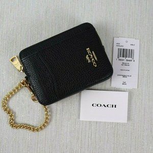 NWT COACH Zip Card Coin Case ID Chain Strap Wallet